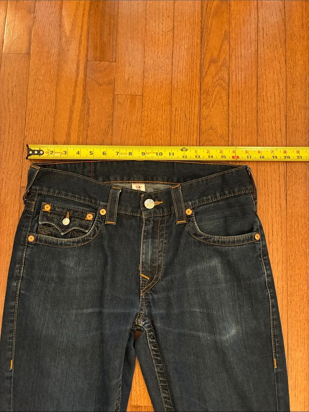True Religion World Tour Straight Dark Wash Jeans with Flap Pockets Size 32